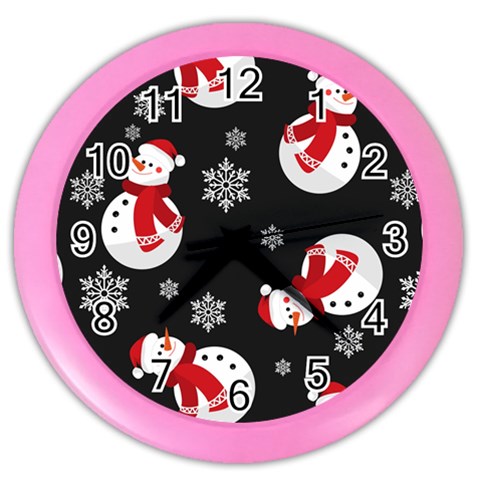 Christmas Texture, Retro Background With Snowmen Color Wall Clock from ArtsNow.com Front