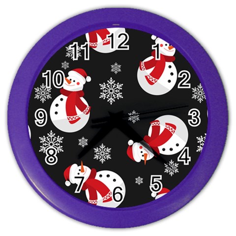 Christmas Texture, Retro Background With Snowmen Color Wall Clock from ArtsNow.com Front