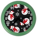 Christmas Texture, Retro Background With Snowmen Color Wall Clock