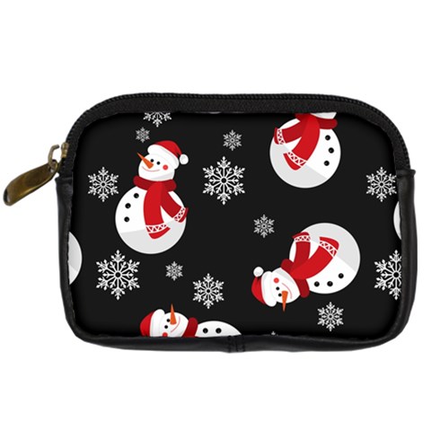 Christmas Texture, Retro Background With Snowmen Digital Camera Leather Case from ArtsNow.com Front