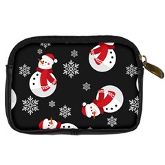 Christmas Texture, Retro Background With Snowmen Digital Camera Leather Case from ArtsNow.com Back