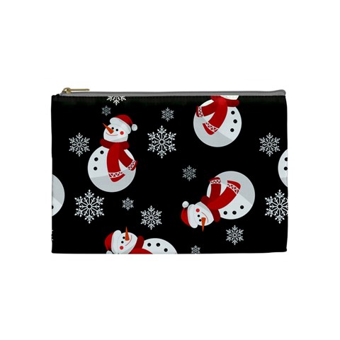 Christmas Texture, Retro Background With Snowmen Cosmetic Bag (Medium) from ArtsNow.com Front