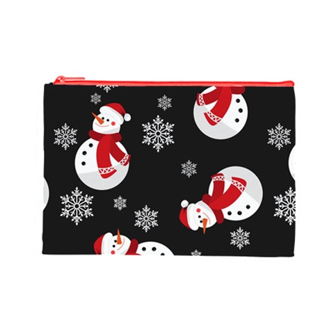 Christmas Texture, Retro Background With Snowmen Cosmetic Bag (Large) from ArtsNow.com Front