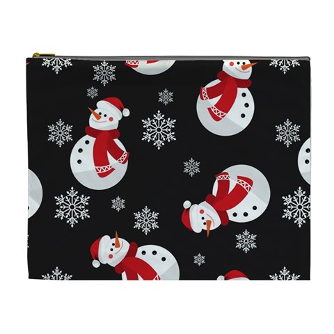 Christmas Texture, Retro Background With Snowmen Cosmetic Bag (XL) from ArtsNow.com Front