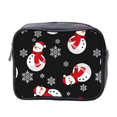 Christmas Texture, Retro Background With Snowmen Mini Toiletries Bag (Two Sides) from ArtsNow.com Front