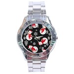 Christmas Texture, Retro Background With Snowmen Stainless Steel Analogue Watch