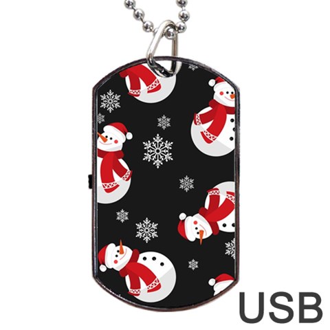 Christmas Texture, Retro Background With Snowmen Dog Tag USB Flash (One Side) from ArtsNow.com Front