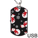 Christmas Texture, Retro Background With Snowmen Dog Tag USB Flash (One Side)