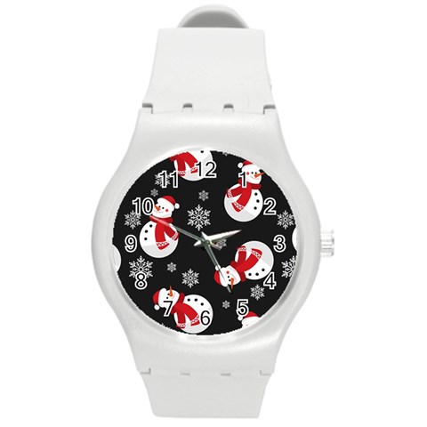 Christmas Texture, Retro Background With Snowmen Round Plastic Sport Watch (M) from ArtsNow.com Front