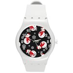 Christmas Texture, Retro Background With Snowmen Round Plastic Sport Watch (M)