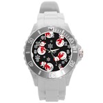 Christmas Texture, Retro Background With Snowmen Round Plastic Sport Watch (L)