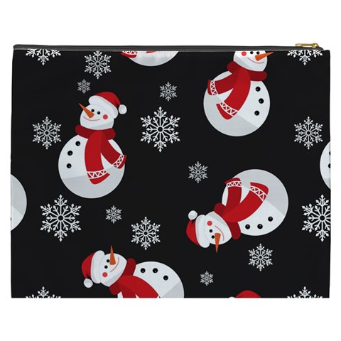 Christmas Texture, Retro Background With Snowmen Cosmetic Bag (XXXL) from ArtsNow.com Back