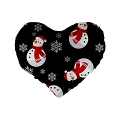 Christmas Texture, Retro Background With Snowmen Standard 16  Premium Heart Shape Cushions from ArtsNow.com Back