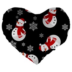 Christmas Texture, Retro Background With Snowmen Large 19  Premium Heart Shape Cushions from ArtsNow.com Front