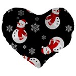 Christmas Texture, Retro Background With Snowmen Large 19  Premium Heart Shape Cushions