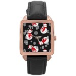 Christmas Texture, Retro Background With Snowmen Rose Gold Leather Watch 