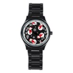 Christmas Texture, Retro Background With Snowmen Stainless Steel Round Watch