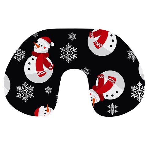 Christmas Texture, Retro Background With Snowmen Travel Neck Pillow from ArtsNow.com Back