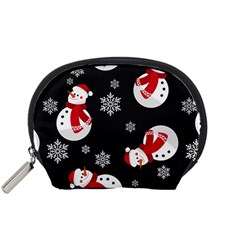 Christmas Texture, Retro Background With Snowmen Accessory Pouch (Small) from ArtsNow.com Front