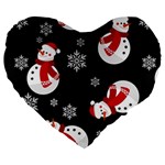 Christmas Texture, Retro Background With Snowmen Large 19  Premium Flano Heart Shape Cushions