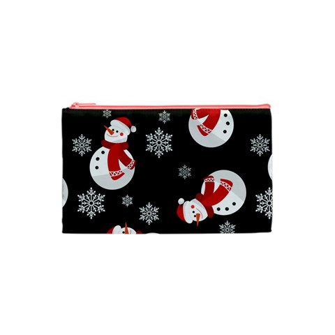 Christmas Texture, Retro Background With Snowmen Cosmetic Bag (XS) from ArtsNow.com Front