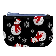 Christmas Texture, Retro Background With Snowmen Large Coin Purse from ArtsNow.com Front