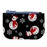 Christmas Texture, Retro Background With Snowmen Large Coin Purse