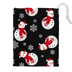 Christmas Texture, Retro Background With Snowmen Drawstring Pouch (4XL) from ArtsNow.com Front