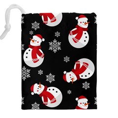 Christmas Texture, Retro Background With Snowmen Drawstring Pouch (4XL) from ArtsNow.com Back