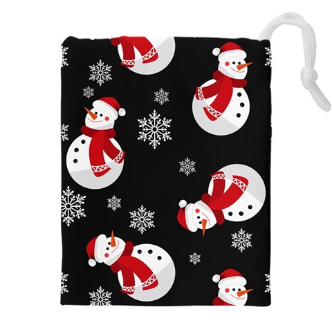 Christmas Texture, Retro Background With Snowmen Drawstring Pouch (5XL) from ArtsNow.com Front