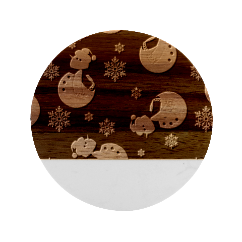 Christmas Texture, Retro Background With Snowmen Marble Wood Coaster (Round) from ArtsNow.com Front