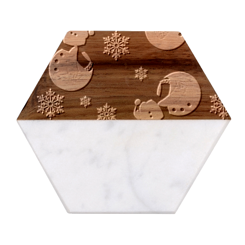 Christmas Texture, Retro Background With Snowmen Marble Wood Coaster (Hexagon)  from ArtsNow.com Front