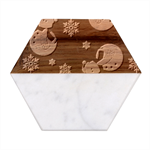 Christmas Texture, Retro Background With Snowmen Marble Wood Coaster (Hexagon) 