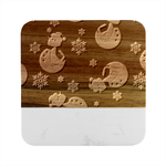 Christmas Texture, Retro Background With Snowmen Marble Wood Coaster (Square)