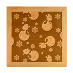 Christmas Texture, Retro Background With Snowmen Wood Photo Frame Cube