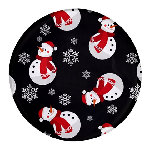 Christmas Texture, Retro Background With Snowmen Round Glass Fridge Magnet (4 pack) from ArtsNow.com Front