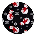 Christmas Texture, Retro Background With Snowmen Round Glass Fridge Magnet (4 pack)