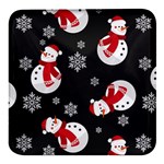 Christmas Texture, Retro Background With Snowmen Square Glass Fridge Magnet (4 pack)