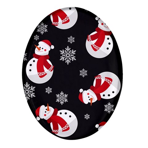 Christmas Texture, Retro Background With Snowmen Oval Glass Fridge Magnet (4 pack) from ArtsNow.com Front