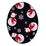 Christmas Texture, Retro Background With Snowmen Oval Glass Fridge Magnet (4 pack)