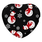 Christmas Texture, Retro Background With Snowmen Heart Glass Fridge Magnet (4 pack)