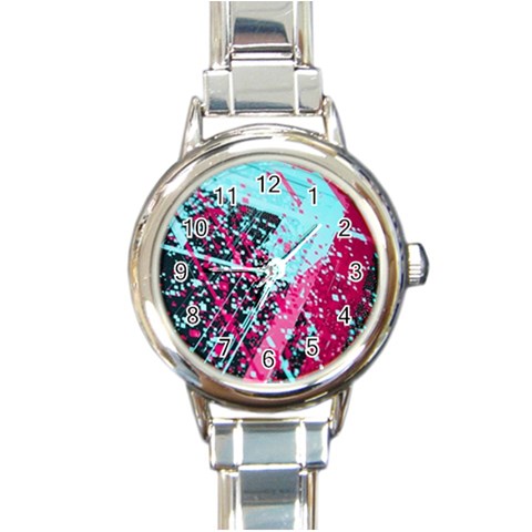 Colorful Splashes Grunge, Abstract Art Round Italian Charm Watch from ArtsNow.com Front