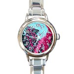 Colorful Splashes Grunge, Abstract Art Round Italian Charm Watch