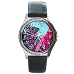 Colorful Splashes Grunge, Abstract Art Round Metal Watch