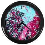 Colorful Splashes Grunge, Abstract Art Wall Clock (Black)