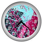 Colorful Splashes Grunge, Abstract Art Wall Clock (Silver)