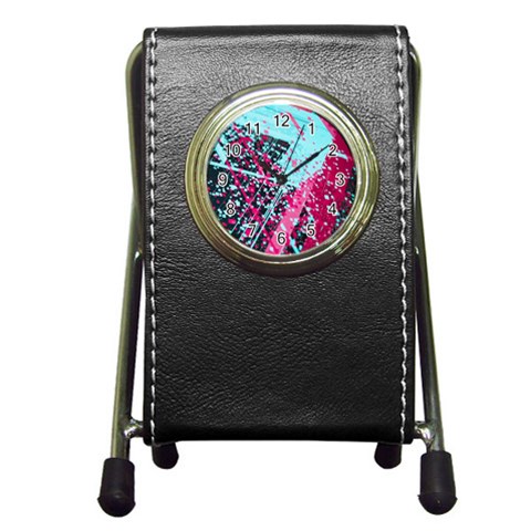 Colorful Splashes Grunge, Abstract Art Pen Holder Desk Clock from ArtsNow.com Front