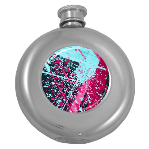 Colorful Splashes Grunge, Abstract Art Round Hip Flask (5 oz) from ArtsNow.com Front