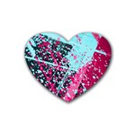 Colorful Splashes Grunge, Abstract Art Rubber Coaster (Heart)