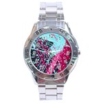 Colorful Splashes Grunge, Abstract Art Stainless Steel Analogue Watch